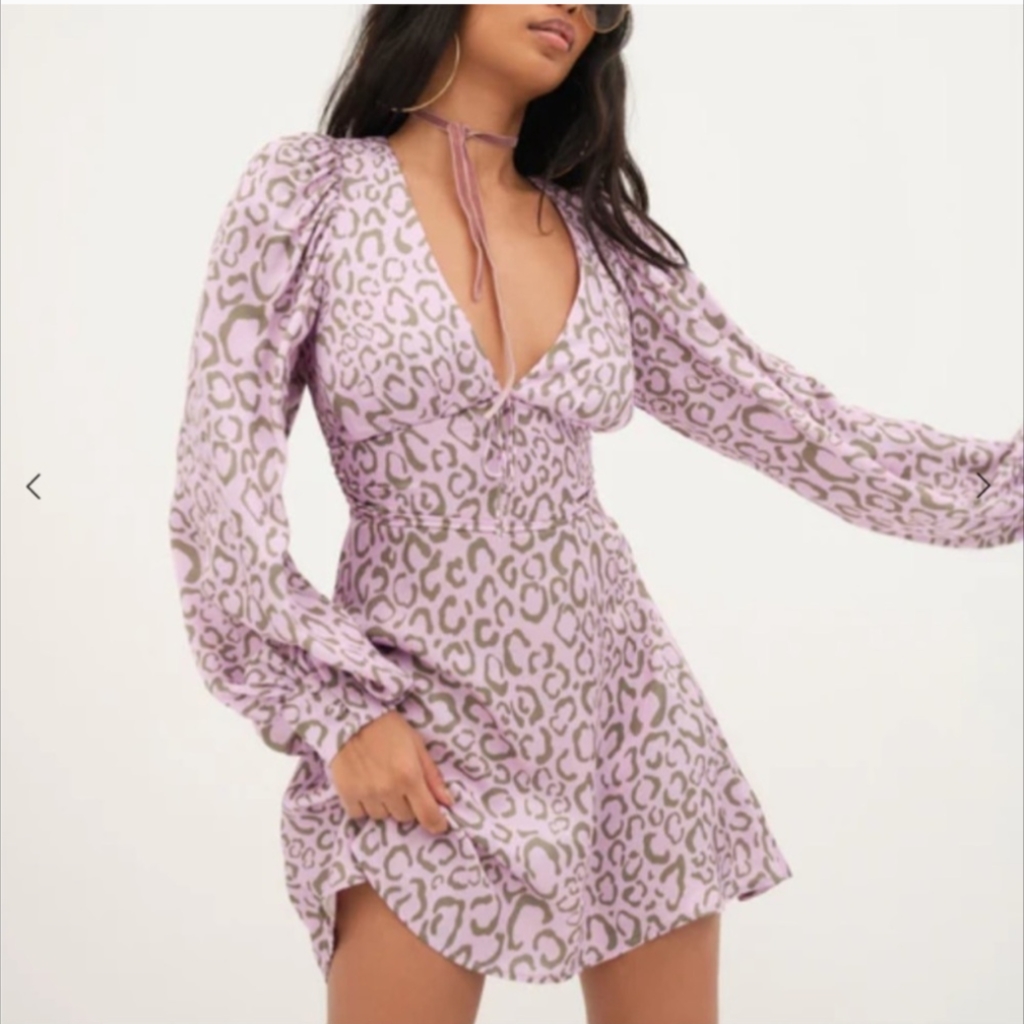 Nwt For Love And Lemons June Mini Dress In Purple Animal Print Medium